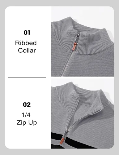 Miniatura 47 de MAGCOMSEN Suéteres de algodón con cremallera de 1/4 para hombre, suéter tipo polo, a rayas, para otoño e invierno, sudaderas cálidas