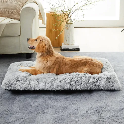 Miniatura 2 de BFPETHOME Camas para Perros Grandes, Cama de Felpa para Jaula de Perro Mullida y Acogedora Almohadilla para Perrera para Dormir y Aliviar la Gris