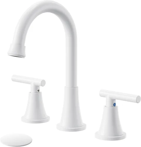 Miniatura 21 de Grifos de Baño para Lavabo de 3 Orificios, Hurran Grifo de Lavabo de Baño de Níquel Cepillado con Desagüe Pop-up y Líneas de Suministro, Grifo