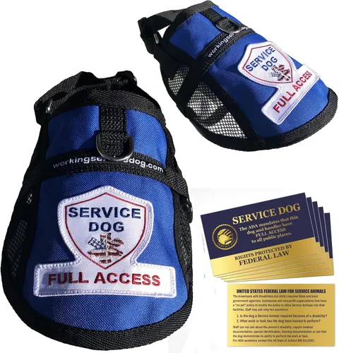 Chaleco de acceso completo de malla para perros de servicio premium (circunferencia de 9 a 13 pulgadas, azul) - Incluye cinco tarjetas de folleto de