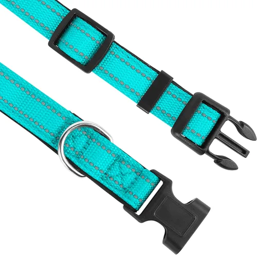 Miniatura 3 de Collar reflectante para perro, ajustable de neopreno suave acolchado de nailon para mascotas con hebilla para perros extra grandes, verde azulado