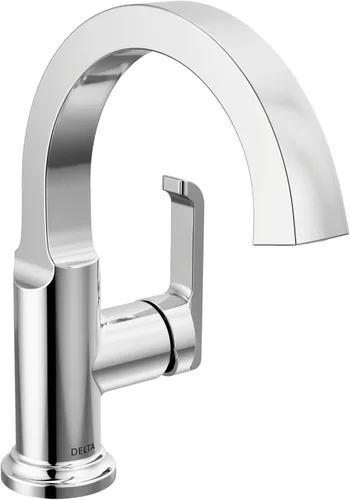 Delta Grifo de baño Tetra Chrome de un solo agujero, grifo de baño cromado de una sola manija, grifo de lavabo de baño, tecnología de sello de