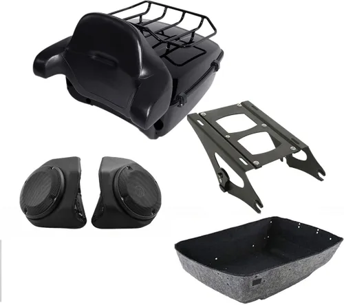 Miniatura 21 de TCMT King - Caja para maletero de motocicleta, almohadilla para respaldo, portaequipajes, altavoces, luces laterales, luz trasera para Harley