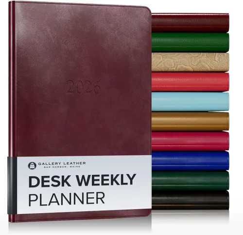 Miniatura 132 de Gallery Leather Agenda semanal y mensual grande 2025-2026, agenda y cuaderno con elegantes bordes de página dorados dorados, 12 meses, cactus Cactus