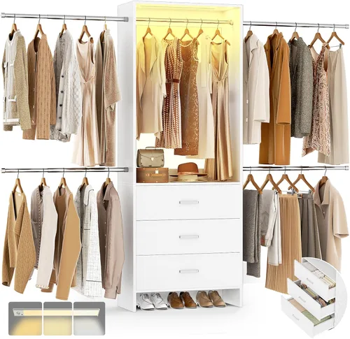Miniatura 13 de Aheaplus Sistema de Armario, Organizador de Armario con 3 Cajones de Madera, Sistema Organizador de Armario, Armario Walk-in con Perchero para Ropa