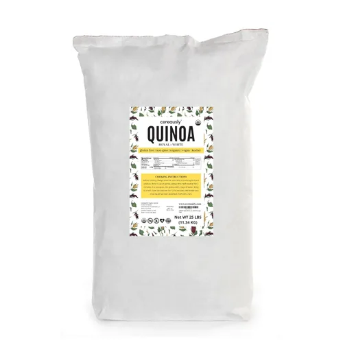 CEREAUSLY Quinoa blanca orgánica – Quinoa real premium de Bolivia – Quinoa Kosher y sin OMG – Quinoa vegana y con cuota de gluten – 25 libras
