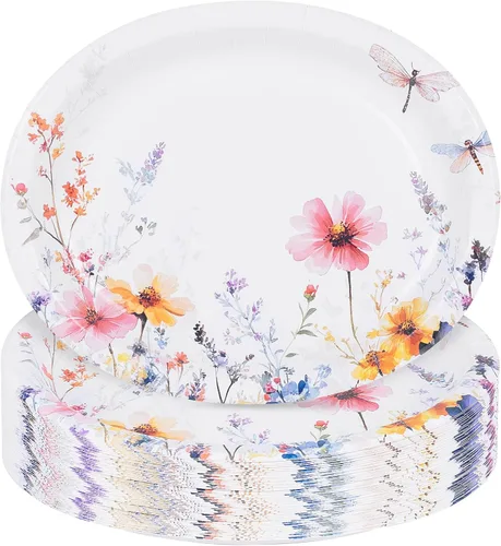 Miniatura 29 de WDF Paquete de 50 platos florales ovalados de papel, platos llanos desechables grandes de 10 x 12 pulgadas, platos desechables florales