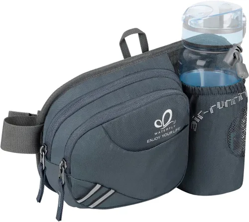 Waterfly - Cangurera de senderismo con soporte para botella de agua para hombres y mujeres, para correr y pasear al perro, para iPhone 8 Plus, Gris