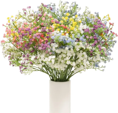 Miniatura 9 de 18 ramos de flores artificiales de eucalipto falsas de flores de gypsophila azules artificiales de tacto real para bodas, arreglos florales, Azul 18