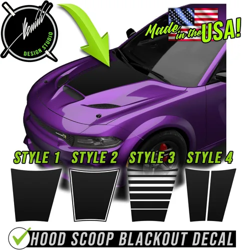 Miniatura 2 de Calcomanía para capó compatible con Dodge Charger Super Bee Scat Pack Daytona 2015-2023 - 2024 (negro mate, estilo 2)