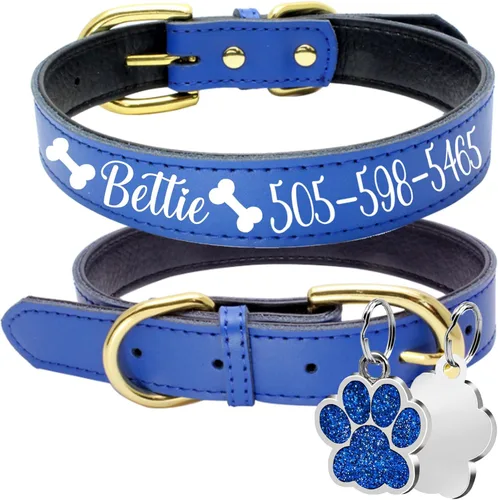 Miniatura 8 de Collares de perro personalizados, collar de perro de transferencia de calor con nombre y número de teléfono, collar de perro de cuero acolchado
