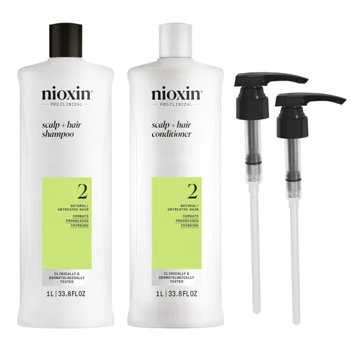 Nioxin Shampoo & Conditioner Liter Duo Sets | Prepacks with Pumps Included | Systems 1-4 | For Natural, Colored, & Damaged Hair with Light to