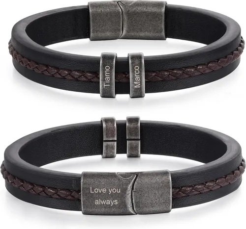 Pulseras personalizadas con nombre para hombre, pulsera de cuero para hombre con 2-5 nombres de niños, regalos personalizados para papá, esposo, hijo
