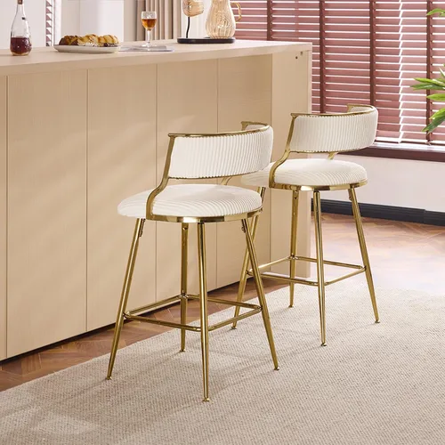 Miniatura 7 de VINGLI Juego de 2 taburetes de bar de altura de mostrador, modernos taburetes de bar giratorios ajustables de terciopelo con respaldos huecos, patas
