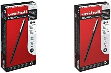uni-ball Bolígrafos de punta fina de micropunta, 0.020 in, negro, paquete de 12 bolígrafos de punta fina, 0.020 in, rojo, paquete de 12 unidades