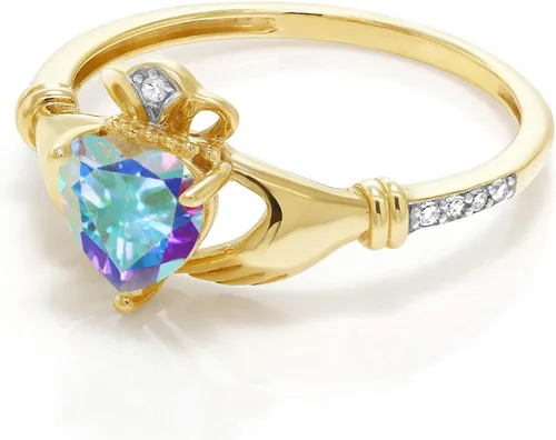 Miniatura 62 de Gem Stone King Anillo de compromiso claddagh celta irlandés de oro amarillo de 10 quilates con piedra preciosa en forma de corazón de 0.236 in