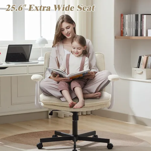 Miniatura 3 de Kassipo Silla de Oficina con Patas Entrecruzadas con Ruedas y Brazos Abatibles, Silla de Escritorio Tapizada con Patas Entrecruzadas, Sillas