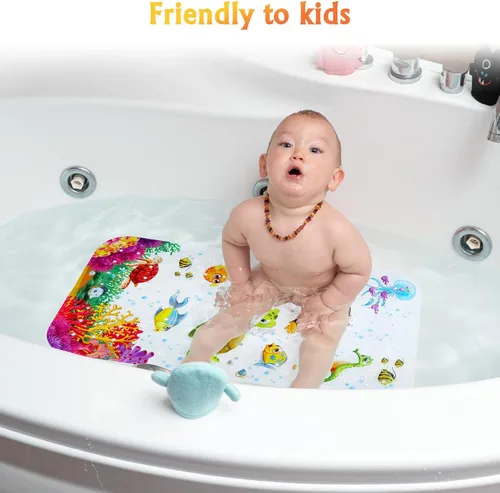 Miniatura 2 de Alfombra de baño antideslizante para bañera y ducha, lavable a máquina, antideslizante, con dibujos animados, con agujeros de drenaje y ventosas
