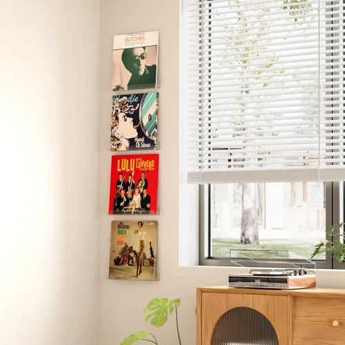 Miniatura 4 de upsimples Paquete de 8 estantes de pared para discos de vinilo, soporte de 12" para almacenamiento y exhibición de álbumes, estantes flotantes
