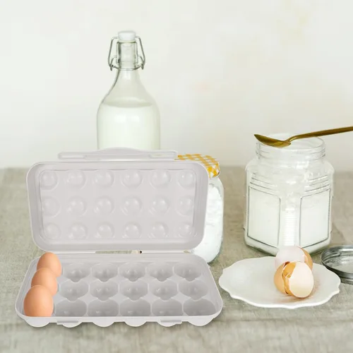 Miniatura 7 de UPKOCH Soporte para huevos para refrigerador, 18 unidades, apilable, de plástico, con tapa hermética para almacenamiento organizado en cocina