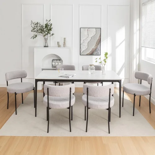 Miniatura 18 de Riknuxi Sillas de Comedor Boucle Juego de 2, Sillas de Comedor Redondas Tapizadas con Patas de Metal Negro, Sillas de Comedor Modernas para Comedor