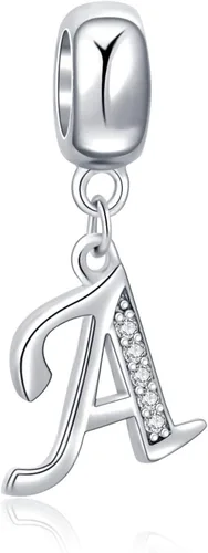 SoulBeads - Colgantes de plata fina 0,925 de letra inicial, alfabeto A-Z. Dije con cristales compatibles con brazaletes europeos