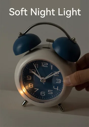 Miniatura 4 de TXY Reloj despertador, reloj analógico de mesa de escritorio de metal de 4 pulgadas, silencioso con luz nocturna para dormitorio, hogar, oficina