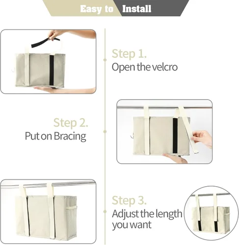 Miniatura 5 de Bseash Organizador de litera, organizador de cama colgante para mesita de noche, bolsa de almacenamiento con 4 bolsillos y 2 ganchos