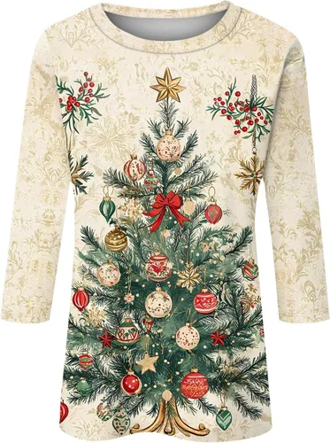 Miniatura 3 de Camisetas de manga 3/4 para mujer, cuello redondo, holgadas, casuales, con estampado floral, camisetas de moda para el trabajo de negocios