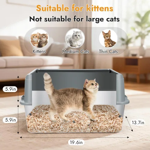 Miniatura 2 de Vivifying Caja de arena para gatos de acero inoxidable, caja de arena grande semicerrada con tapa y alfombra, bandeja de metal antifugas para una