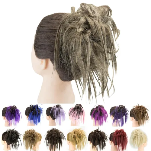 Miniatura 11 de IMISSU 2 piezas de moño de cabello desordenado, extensión de coleteros falsos, ondulados, rizados, para mujeres y niñas (2 unidades rubio ceniza)