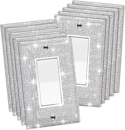 Miniatura 18 de 1 pieza de cubierta de placa de pared con diamantes de imitación brillantes plateados, cubierta decorativa para interruptor de luz con brillos