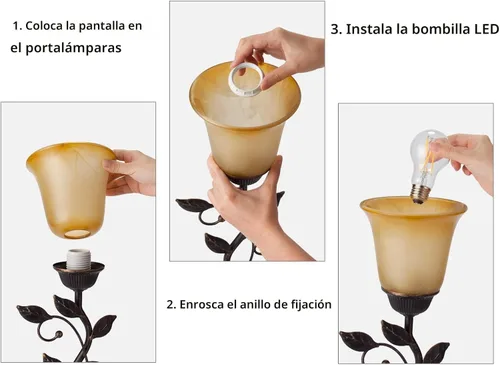 Miniatura 5 de Lámpara de mesa con control táctil con 2 puertos de carga USB, lámparas de mesita de noche regulables de 3 vías, pantalla de vidrio ámbar, lámpara