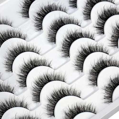 Miniatura 222 de Pooplunch - Pestañas postizas finas de visón sintético, estilo ojo de gato, naturales, cruzadas, tipo racimo, efecto 8D de volumen, tiras
