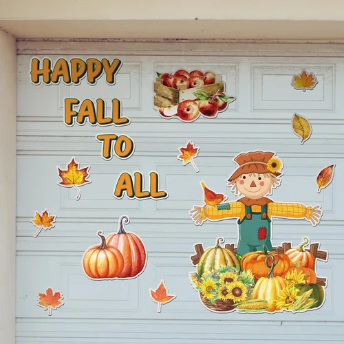 Miniatura 6 de Peryiter 17 imanes para puerta de garaje, imanes de otoño, decoración de puerta de garaje, imán de otoño con girasoles, pavo, camión, calabazas