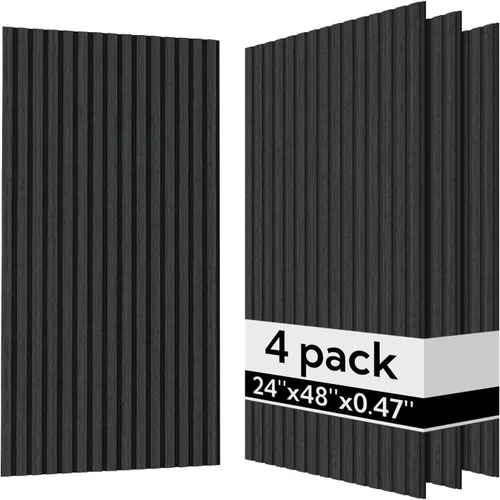 Miniatura 10 de Olanglab Paquete de 4 paneles de pared de madera acústica, paneles de pared de listones de madera con amortiguación de sonido, 23.6 x 47.2 pulgadas