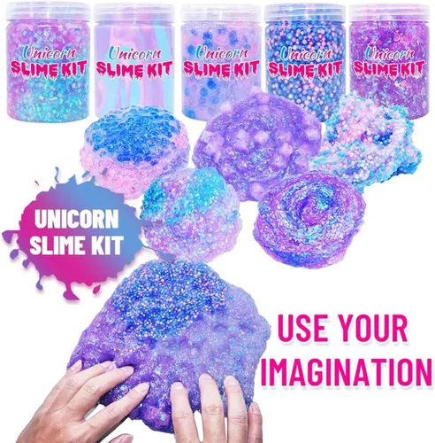 Miniatura 5 de Kit de slime de unicornio para niñas de 4 a 12 años, suministros para hacer slime de mantequilla, confeti de caramelo, crujiente y crujiente, espuma