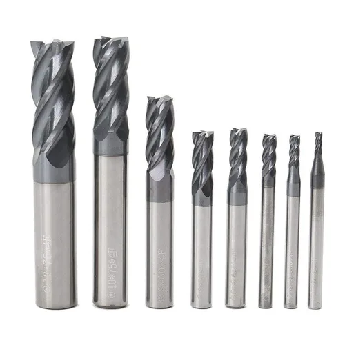 Juego de fresas de extremo CNC, fresa de carburo de tungsteno de acero de 4 fallas, brocas de enrutador, herramienta de brocas rotatorias, vástago