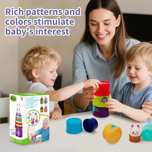 Miniatura 4 de Tazas Apilables de Conejo para Bebés para Niños Pequeños de 1-3, Juguetes Apilables Tazas de Plástico Apilables para Bebés de 6-12 12-18 Meses