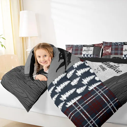 Miniatura 241 de Juego de edredón de oso y ciervo, tamaño individual, ropa de cama de animales salvajes de caza, colcha rústica de cabaña, casa de campo, cuadros