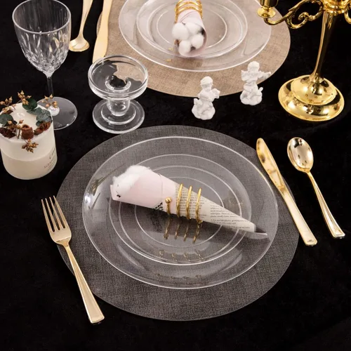 Miniatura 5 de PULOTE 100 Piezas Platos de Plástico Transparente - Platos Transparentes de Plástico Pesado Premium Desechables para Bodas y Fiestas Incluyen 50