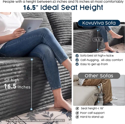 Miniatura 5 de Sofá modular gris con otomana, sofá modular de nube de 108 pulgadas para sala de estar, sofá moderno en forma de U, no requiere montaje, tela