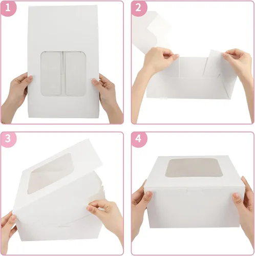 Miniatura 4 de Moretoes - 24 cajas de pastel blancas de 10 x 10 x 5 pulgadas cuadradas con ventana, cajas de panadería para pasteles, Día de la Madre, repostería