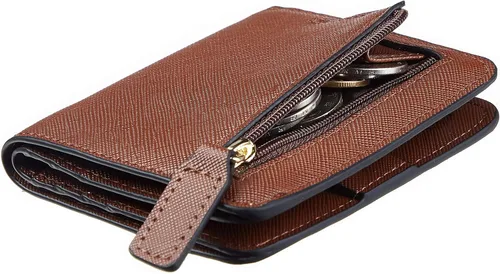 Miniatura 23 de Toughergun Cartera pequeña de cuero delgada para mujer con protección RFID, mini monedero bifold compacto con ventana de identificación transparente