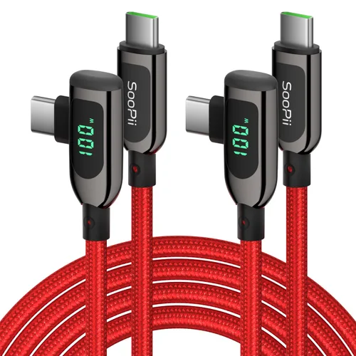 Miniatura 16 de SOOPII 100W Cable USB C a USB C de Ángulo Recto, Cable de Aleación de Zinc de 1 Pie de Tipo-C Trenzado de Nylon con Pantalla LED para iPad