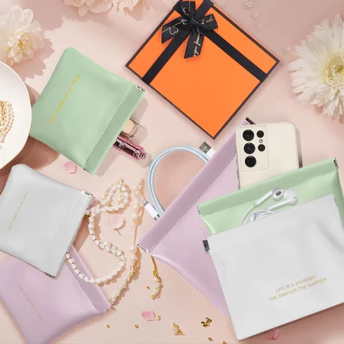 Miniatura 3 de Bolsa de cuero para anillos, funda para anillos de boda, bolsa para anillos de compromiso, almacenamiento de joyas para novios, portador de anillos