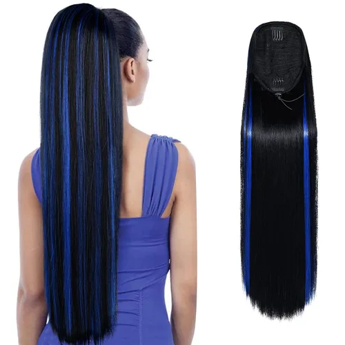 Miniatura 32 de SEIKEA Extensiones de cola de caballo con cordón, larga y recta, cola de caballo falsa, natural, suave, extensiones de cabello sintético resistente