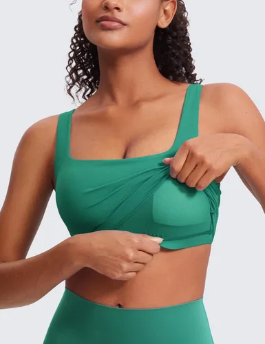 Miniatura 56 de CRZ YOGA Butterluxe Brasier deportivo de cuello cuadrado para mujer, estilo camiseta corta sin mangas, acolchado con soporte integrado para yoga