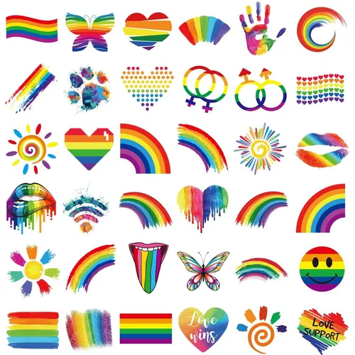 40 hojas de tatuajes temporales de arco iris, tatuajes del orgullo de mariposa/flor/corazón/arco iris para festivales del orgullo (arco iris 1)