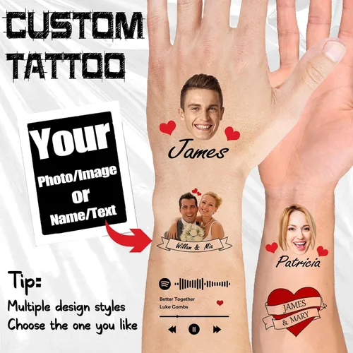 Miniatura 6 de Tatuajes temporales personalizados, tatuajes faciales personalizados para cumpleaños, bodas, despedidas de soltera, 1 juego de 15 tatuajes patrón 13